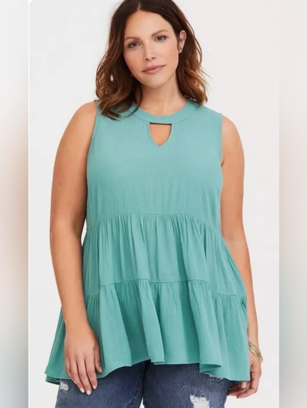torrid Size 0 Teal Sleeveless Tiered Keyhole Tunic Top